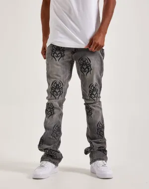 Smoke Rise Rhinestone Spider Stacked Denim Jeans Preppy style items Embroidered fashion