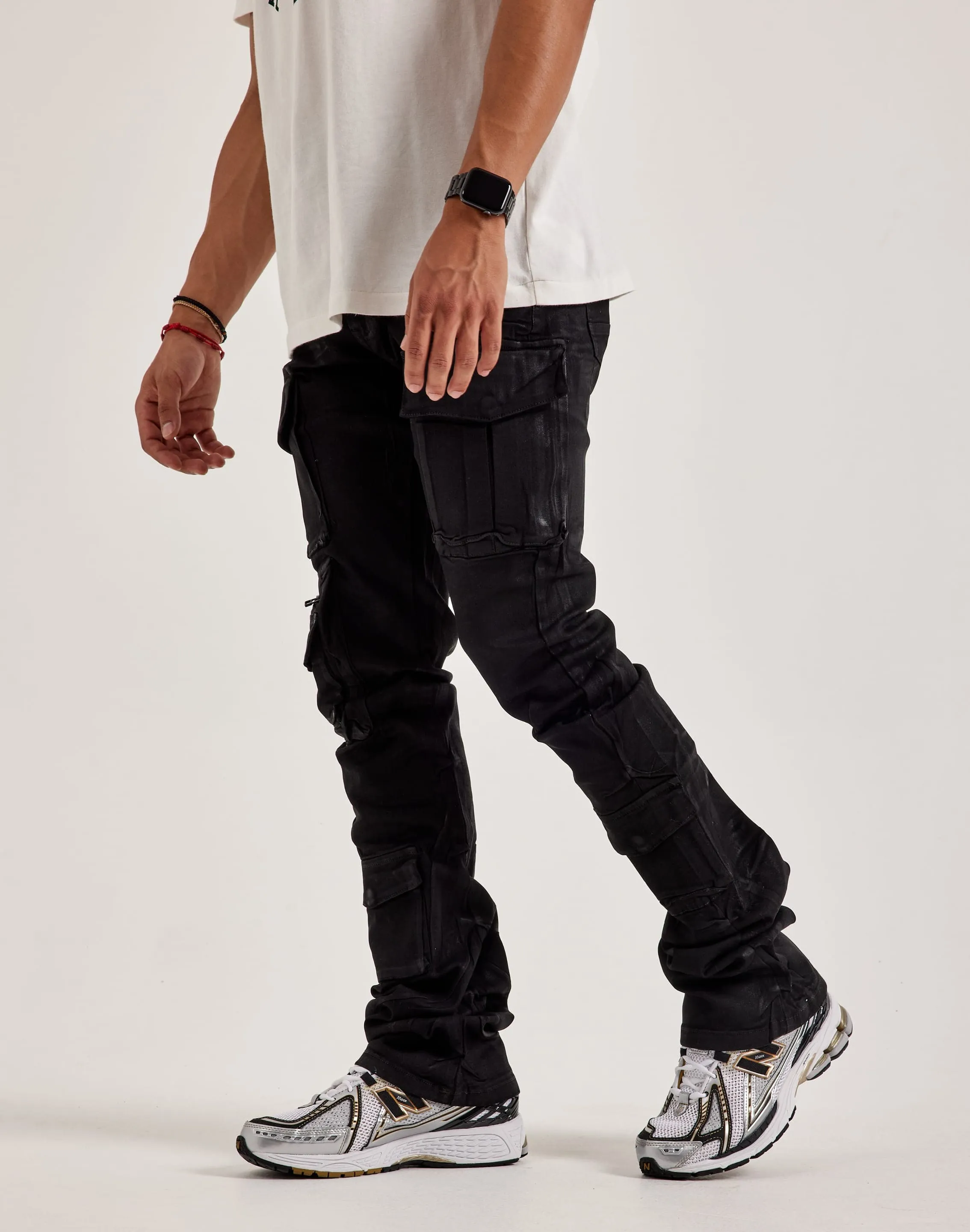 Smoke Rise Stacked Flared Waxed Cargo Jeans Modern fashion Lingerie and intimates