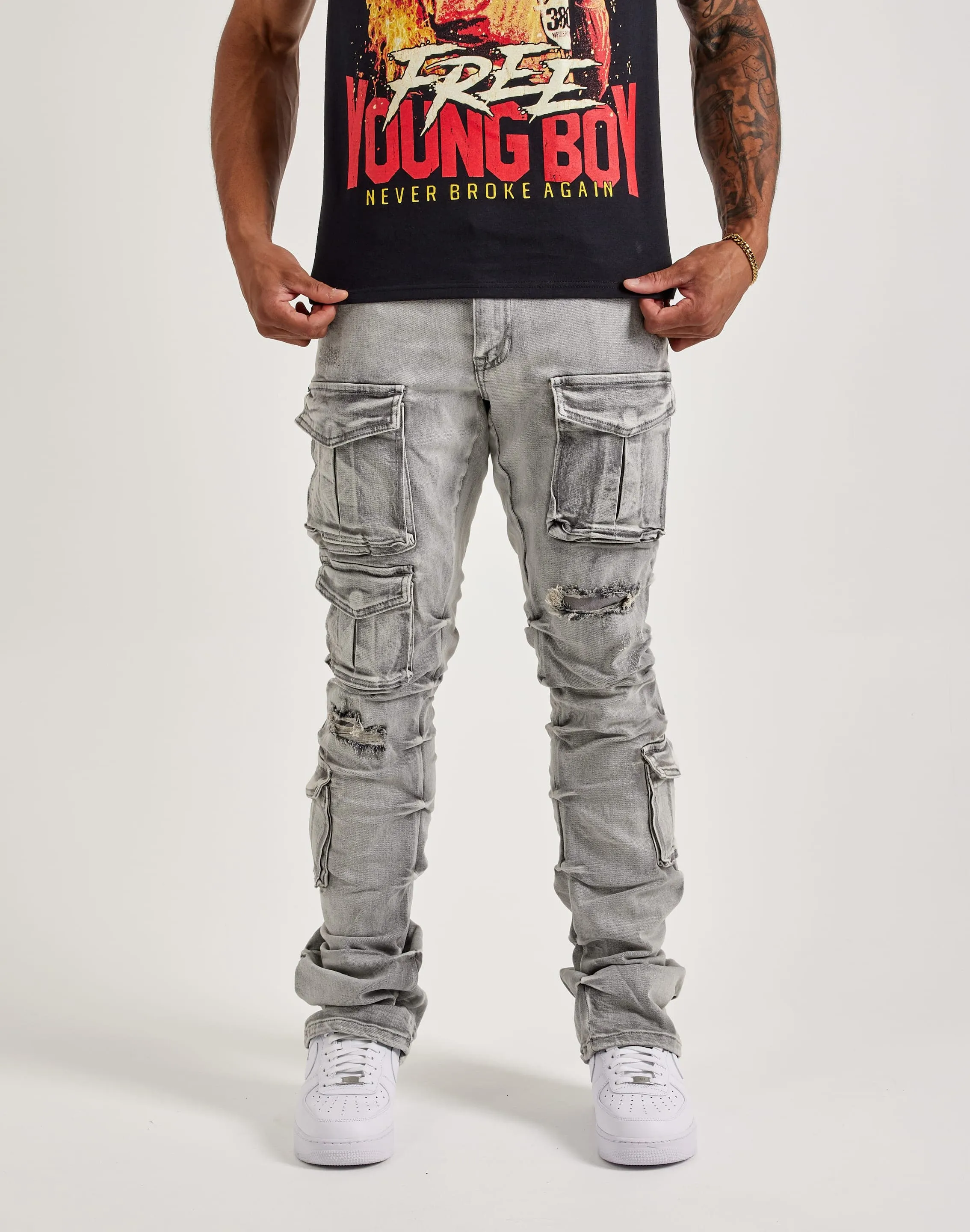 Bohemian style items Smoke Rise Utility Pocket Stacked Flare Denim Jeans Fashion trends