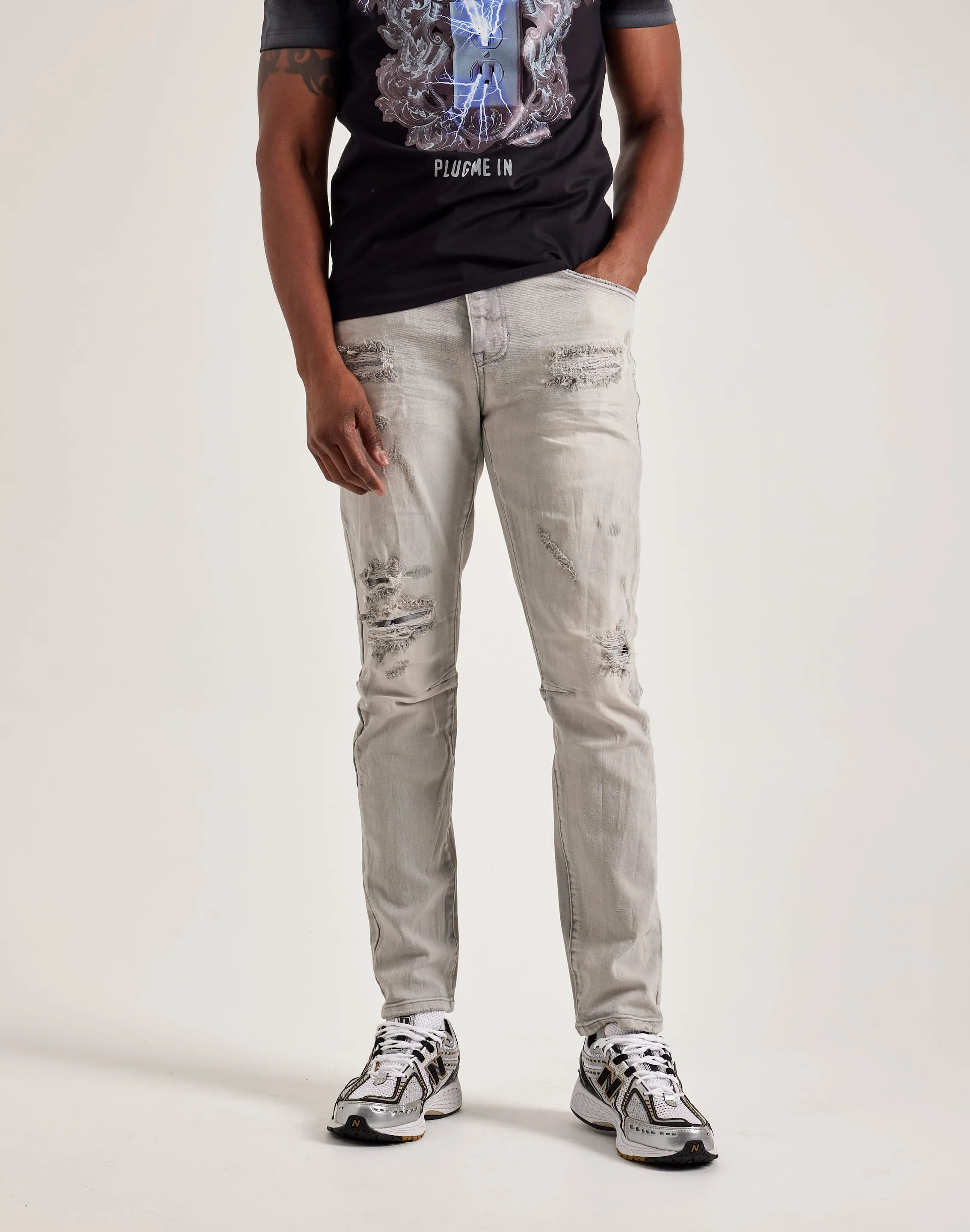 Smoke Rise Vintage Washed Slim Denim Jeans Suede - finished fashion Everyday wear