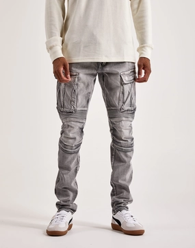 Smoke Rise Denim Moto Cargo Pants Embroidered fashion Fashion rental