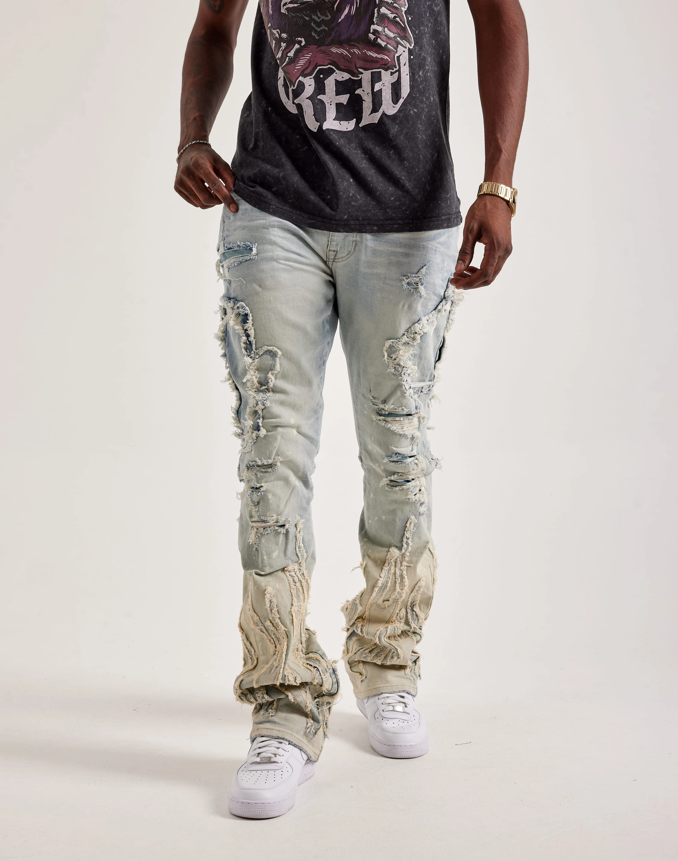 Smoke Rise Flame Rip & Repair Stacked Jeans Smart fashion (wearables) Affordable fashion
