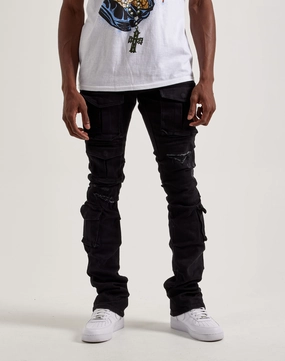Smoke Rise Utility Pocket Stacked Flare Denim Jeans Suede - finished fashion Fashion for all body types