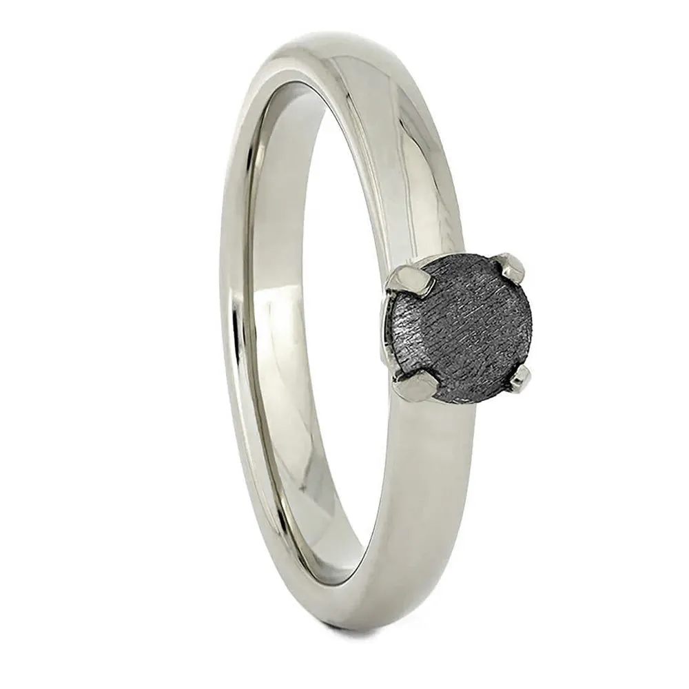 Solid White Gold Meteorite Wedding Ring Set