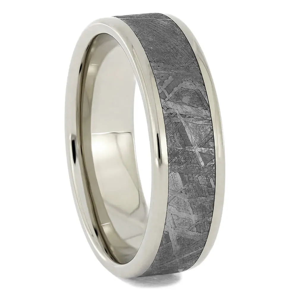 Solid White Gold Meteorite Wedding Ring Set