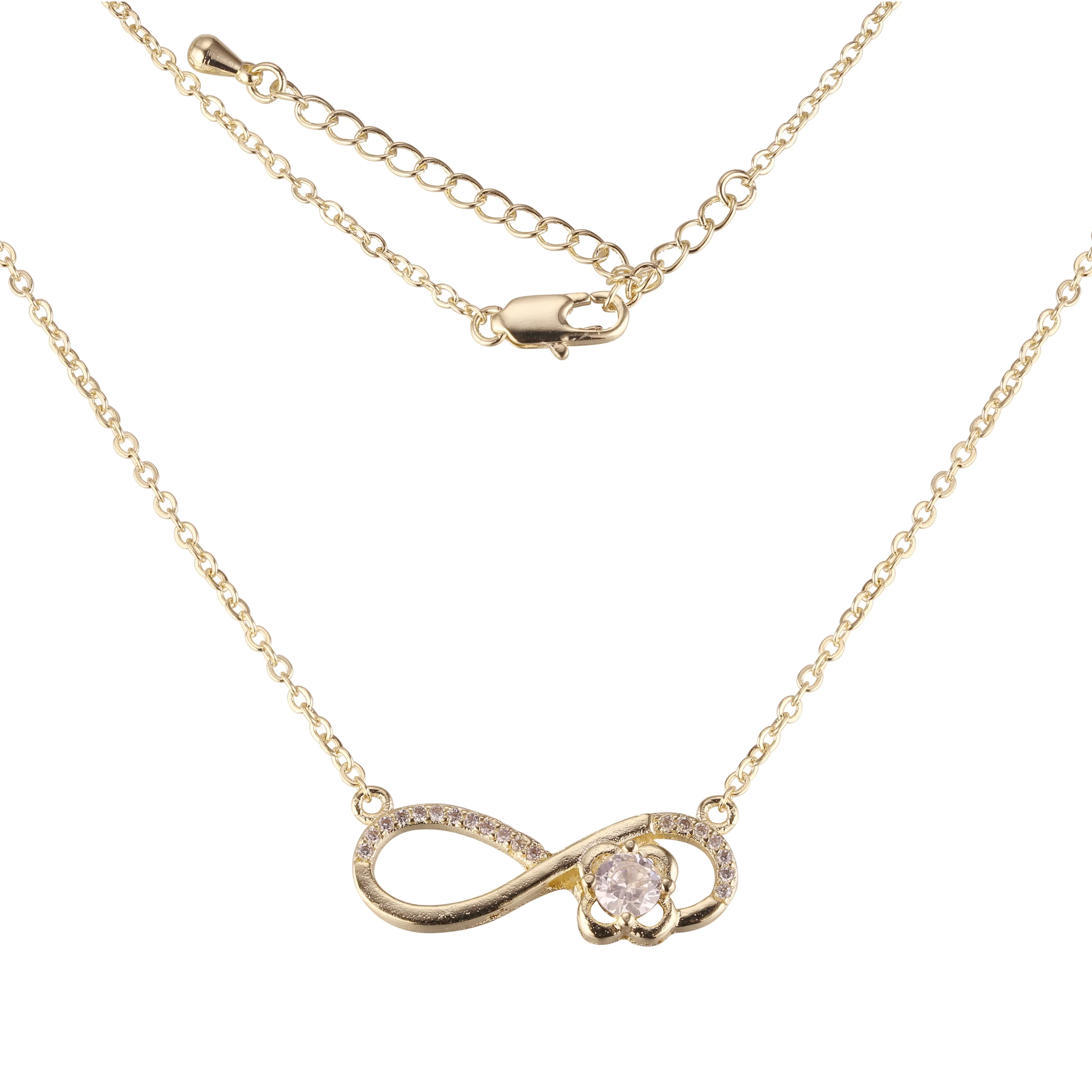 Solitaire cubic zirconia ZC Infinity 8 Necklace plated in 14K Gold, White Gold