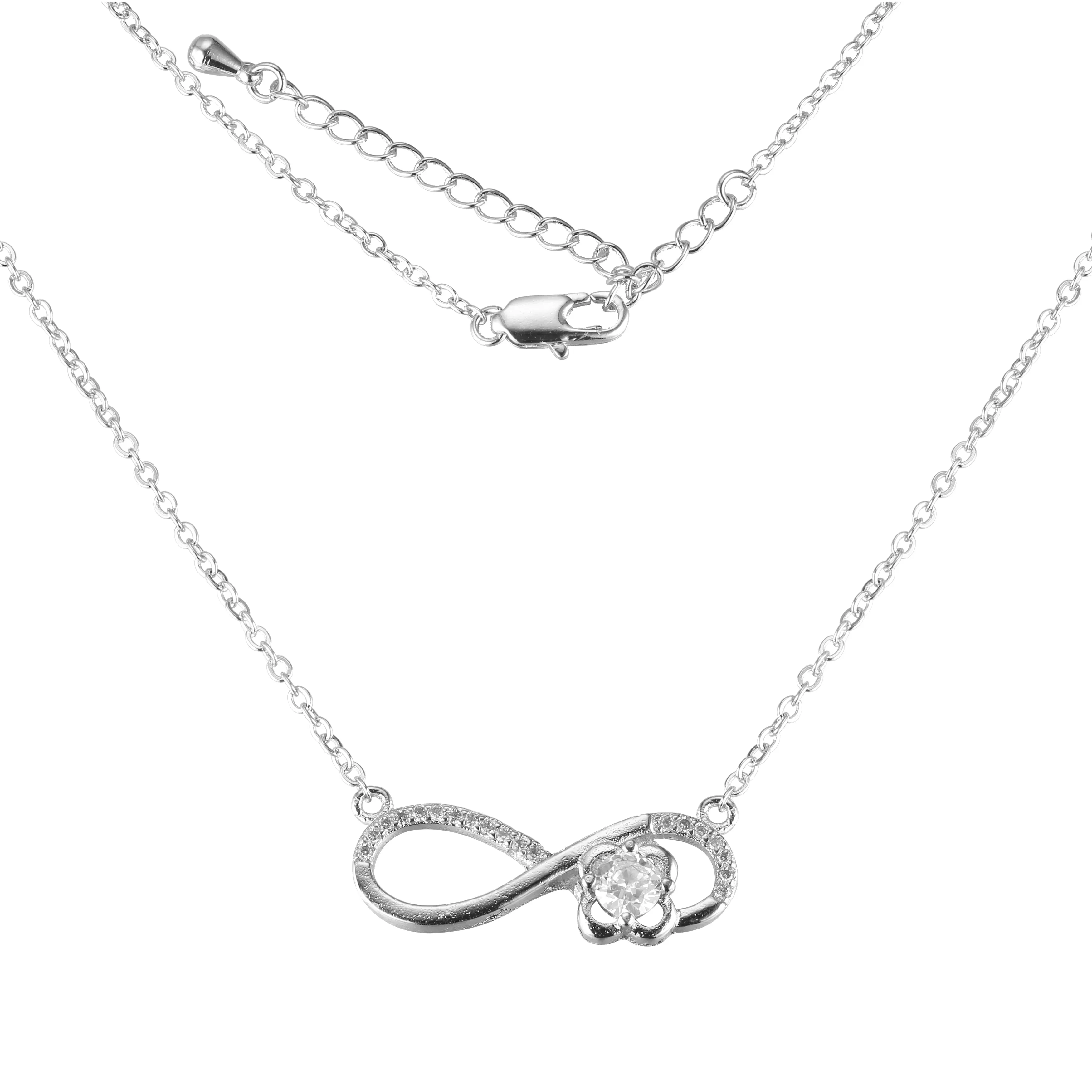 Solitaire cubic zirconia ZC Infinity 8 Necklace plated in 14K Gold, White Gold