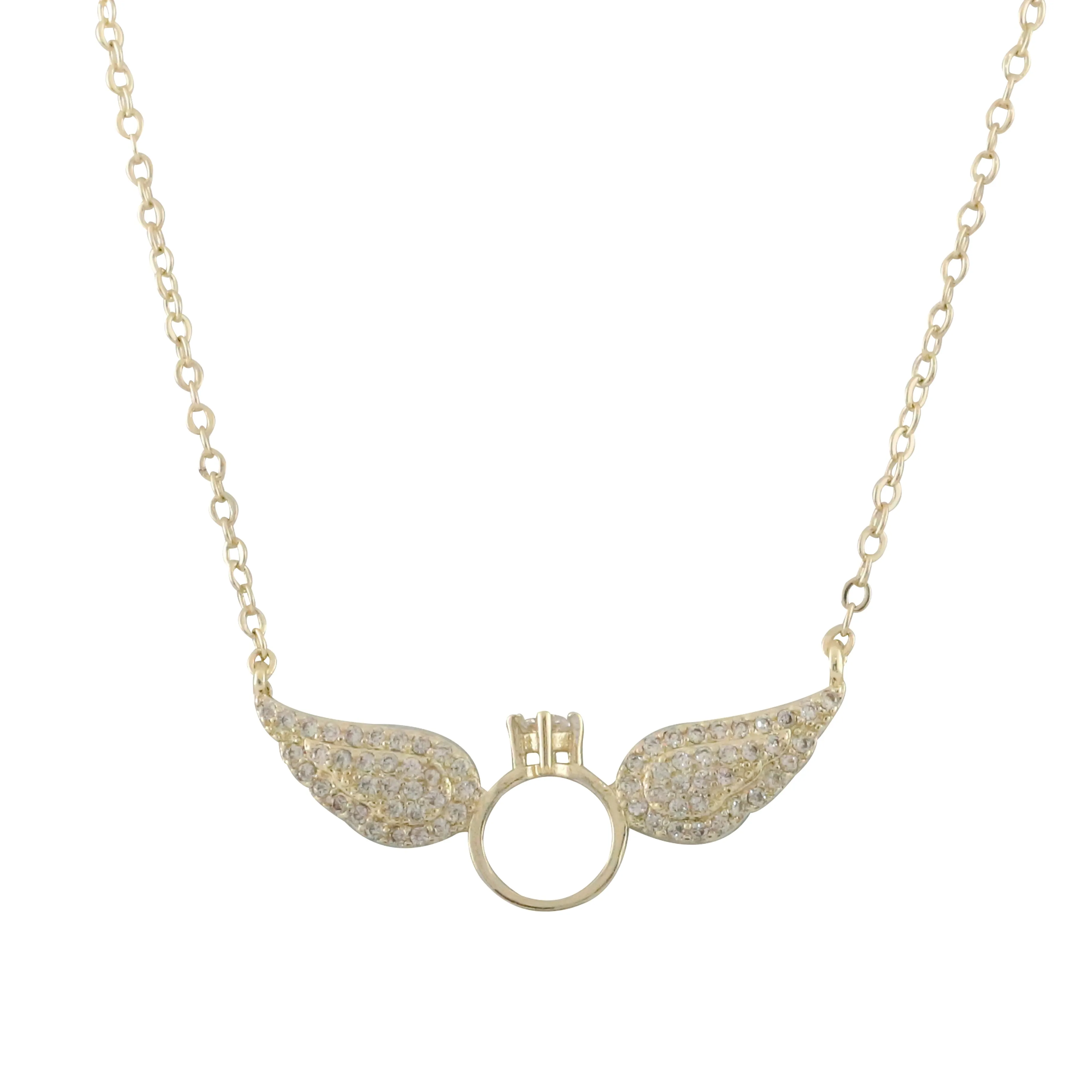 Solitaire ring with angel wings 14K Gold, Rose Gold Necklace