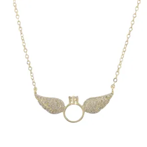 Solitaire ring with angel wings 14K Gold, Rose Gold Necklace