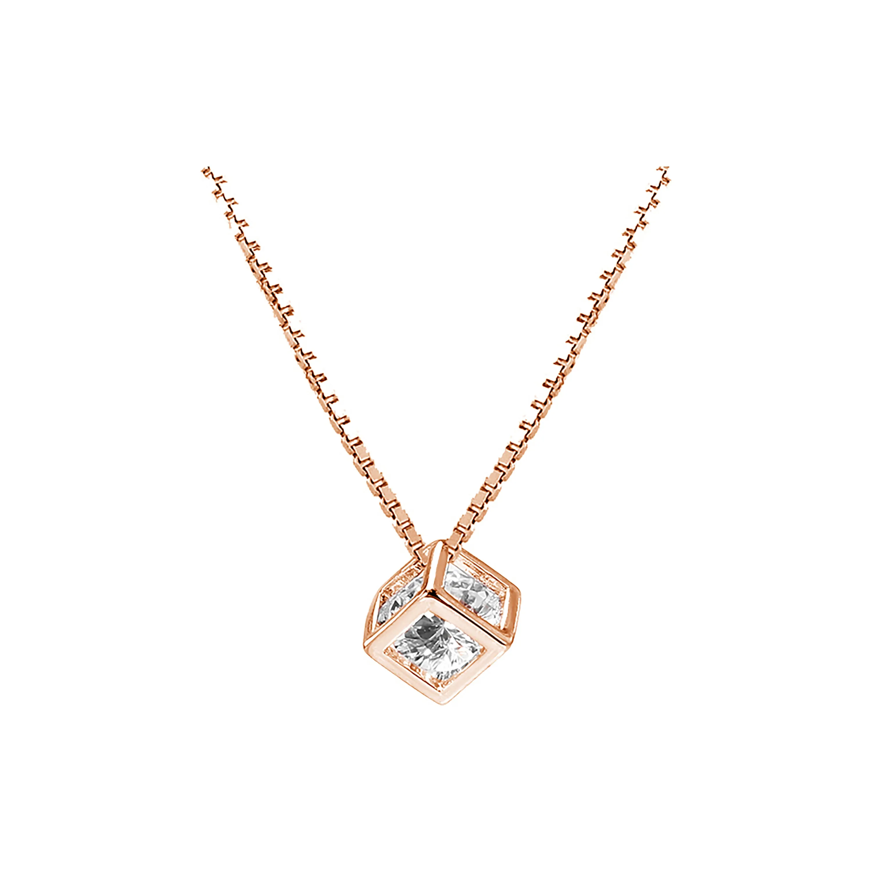 Solitaire white CZ Rose Gold pendant necklace