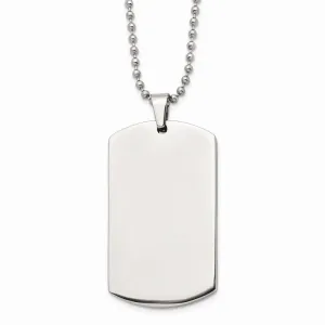 Stainless Steel Brushed & Polished Rounded Edge 4mm Thick Dog Tag Necklace