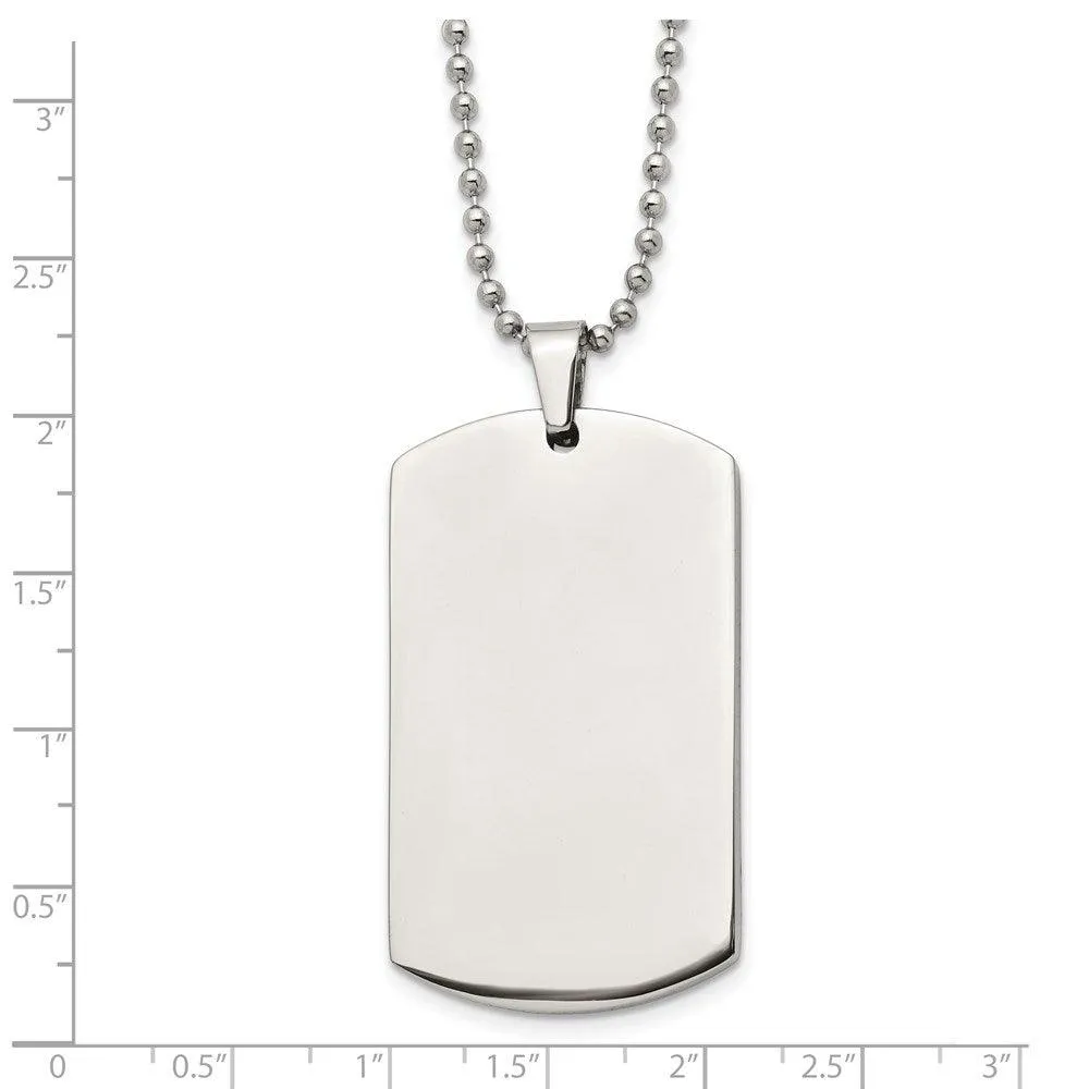 Stainless Steel Brushed & Polished Rounded Edge 4mm Thick Dog Tag Necklace