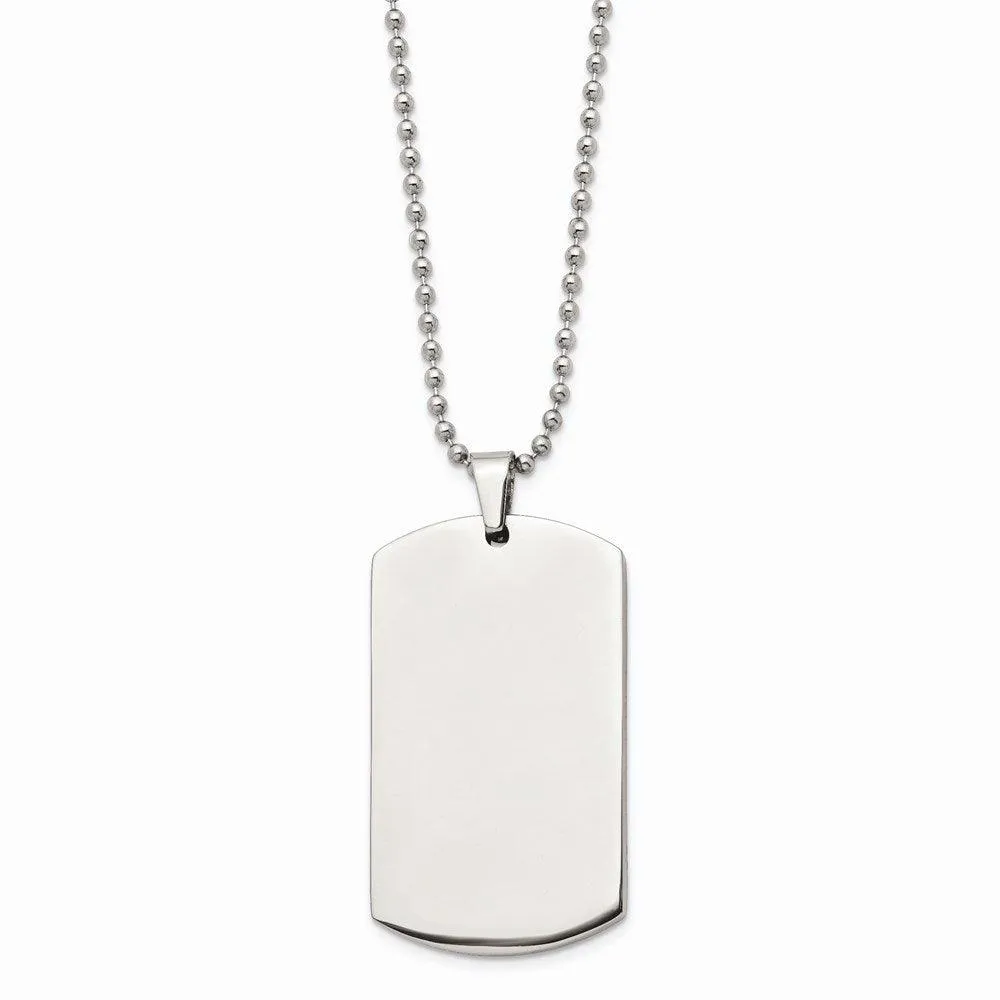 Stainless Steel Brushed & Polished Rounded Edge 4mm Thick Dog Tag Necklace