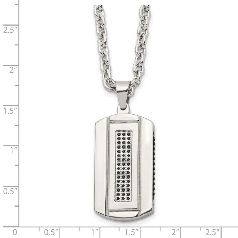Stainless Steel Brushed and Polished Black Ip-plated and CZ Necklace