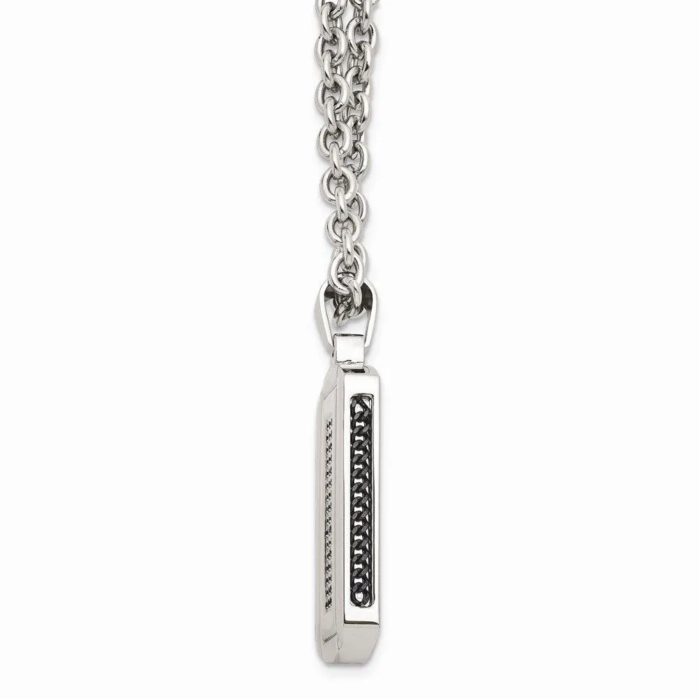 Stainless Steel Brushed and Polished Black Ip-plated and CZ Necklace