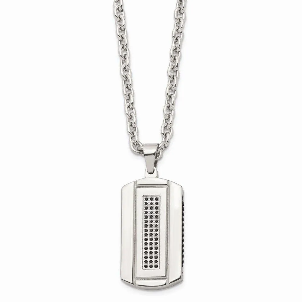 Stainless Steel Brushed and Polished Black Ip-plated and CZ Necklace