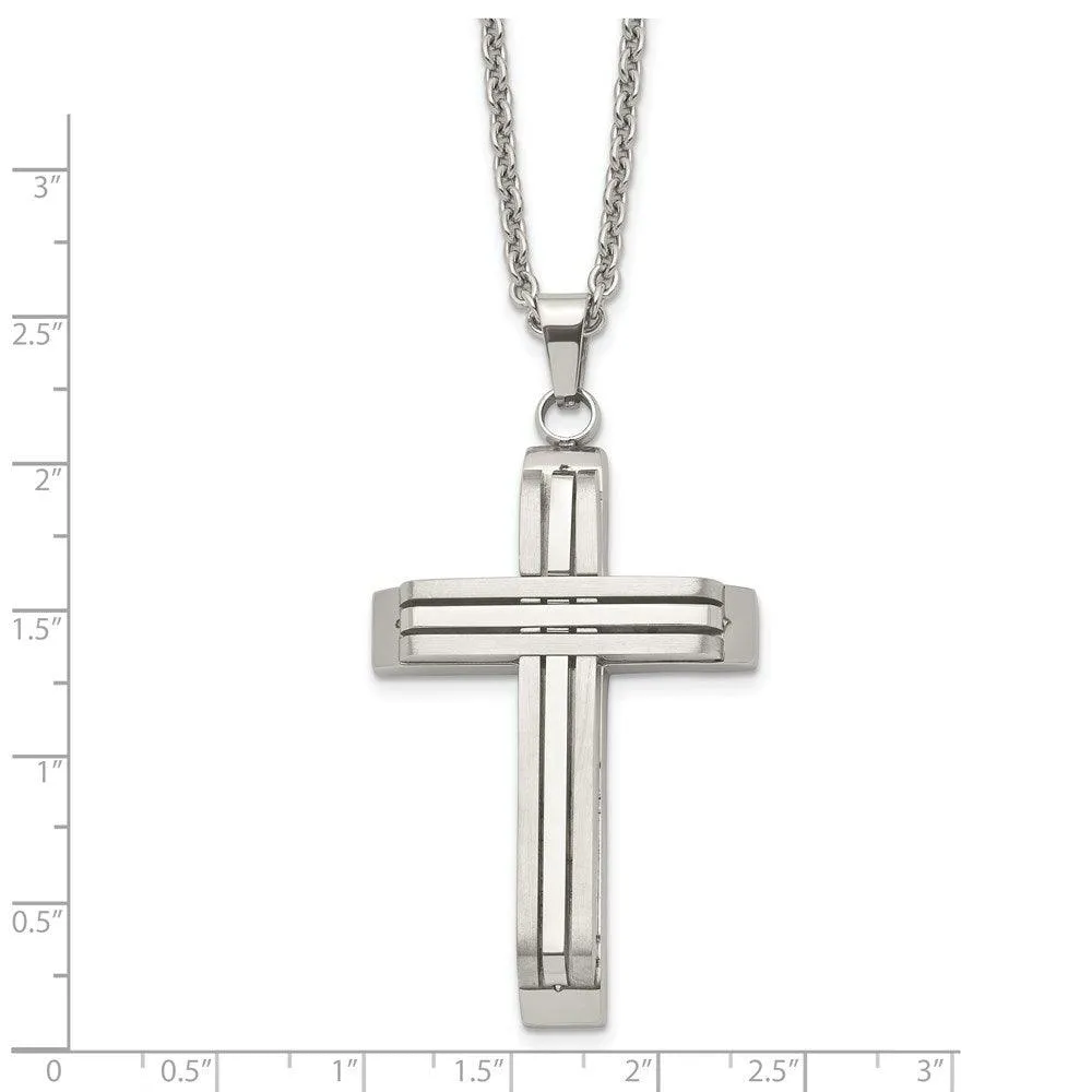 Stainless Steel Brushed and Polished Cross Necklace