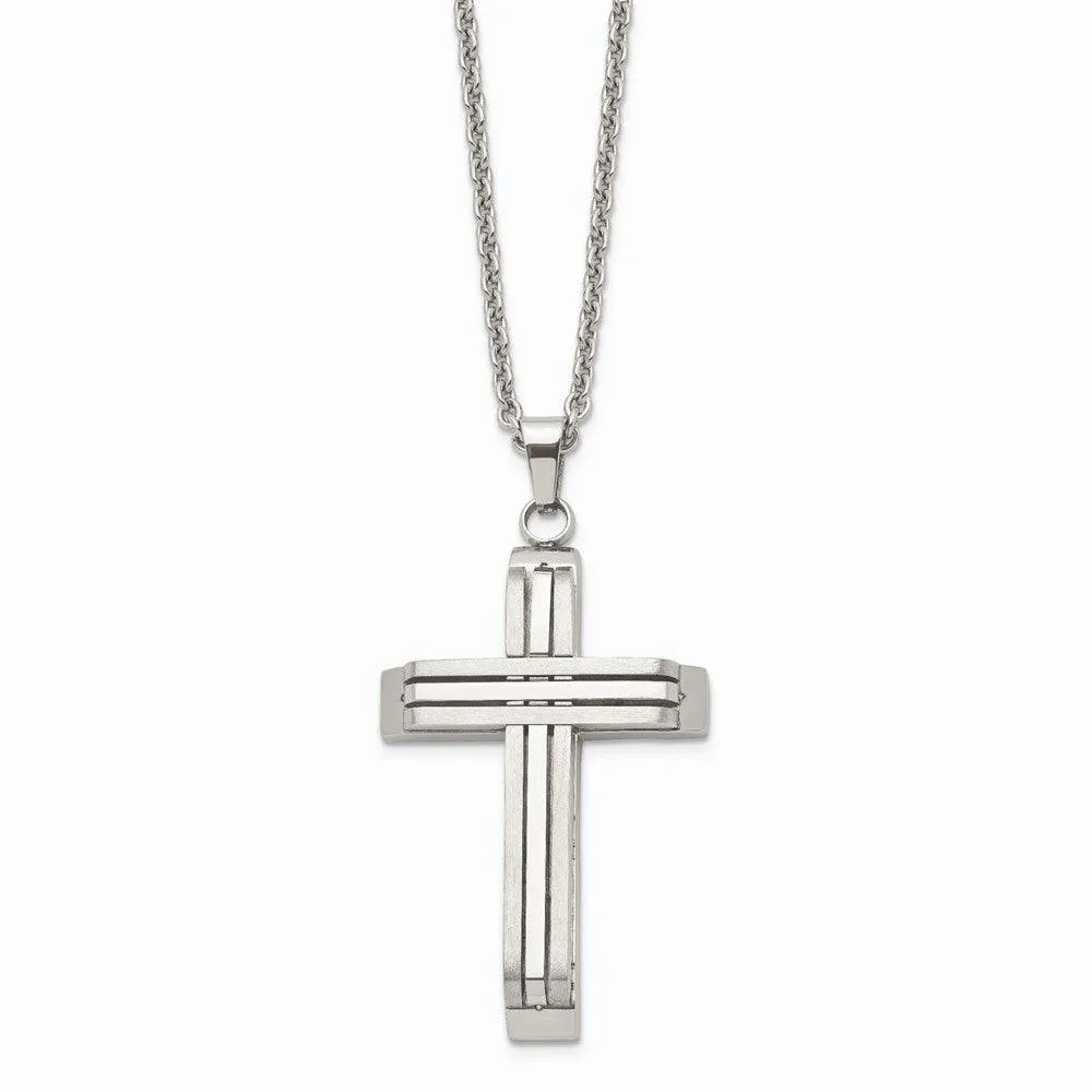 Stainless Steel Brushed and Polished Cross Necklace