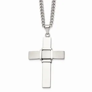 Stainless Steel Polished and Brushed Cross Necklace
