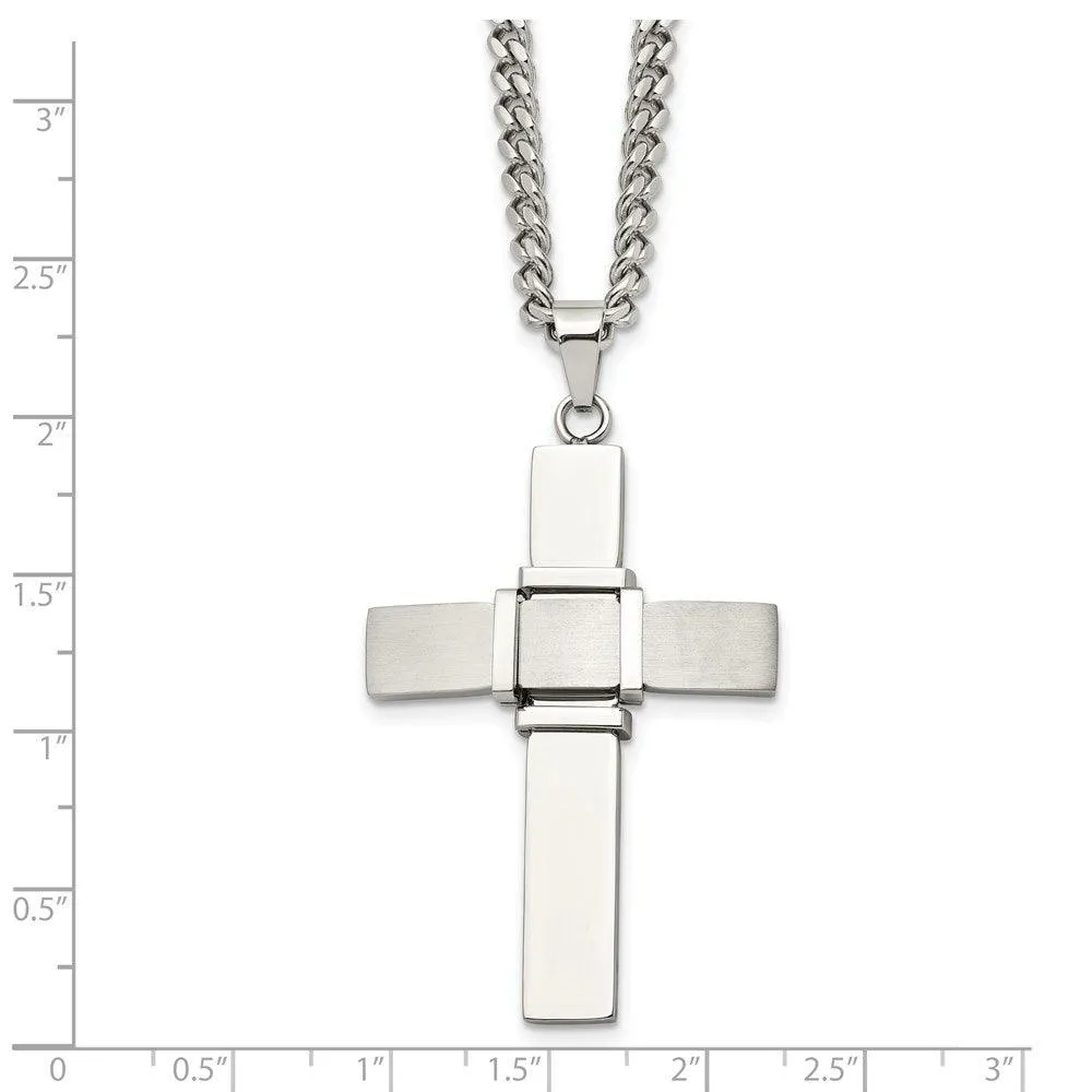 Stainless Steel Polished and Brushed Cross Necklace
