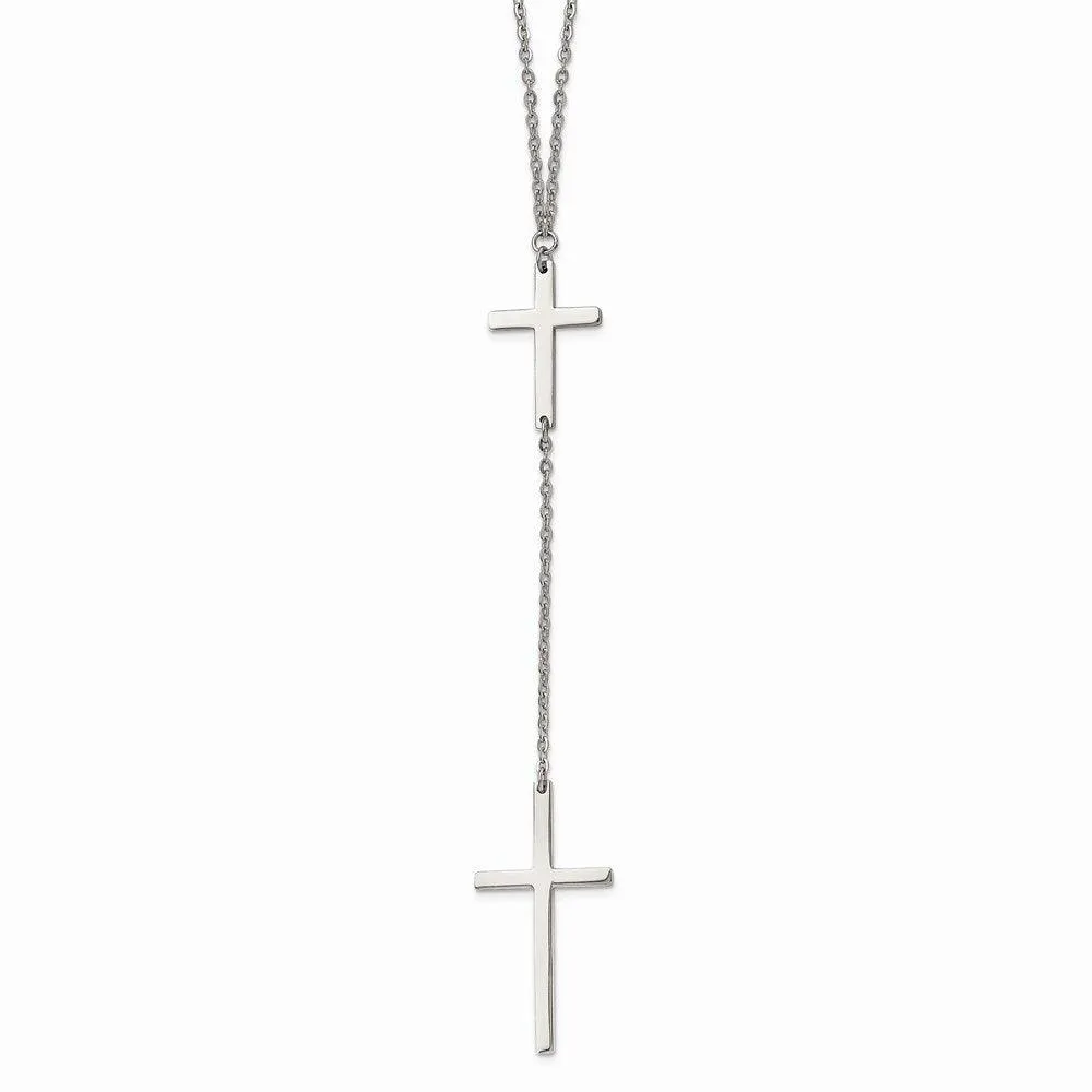 Stainless Steel Polished Cross Dangle Slip on Necklace