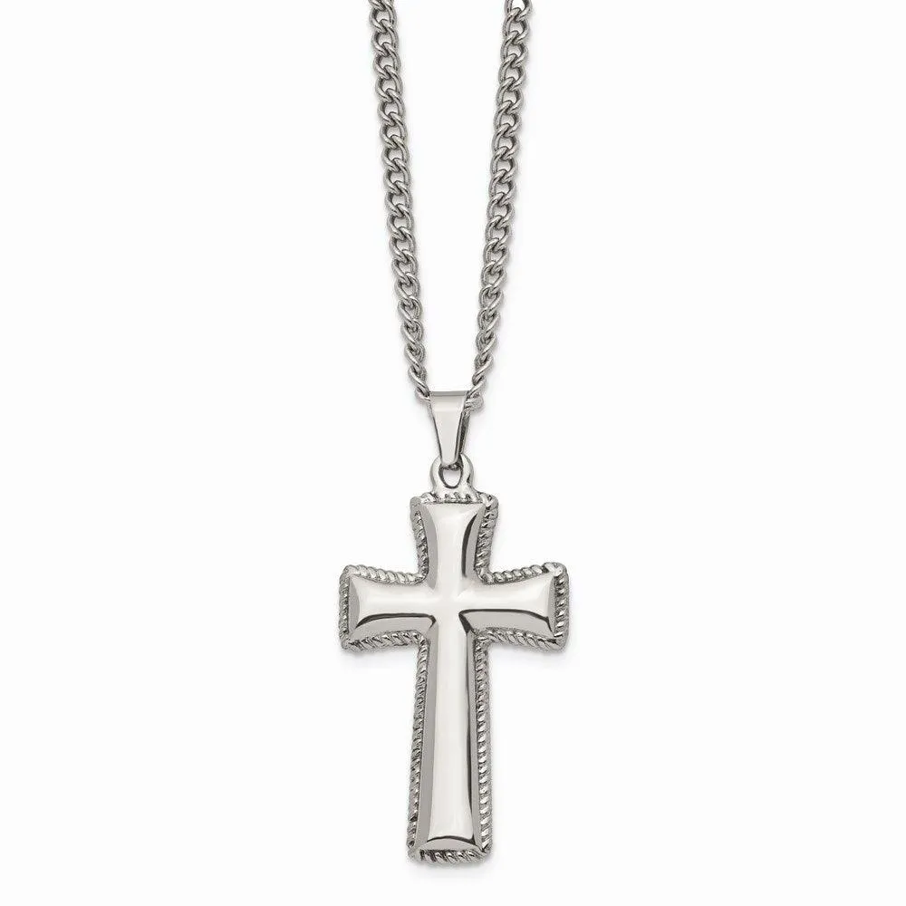 Stainless Steel Polished Cushion Cross Necklace