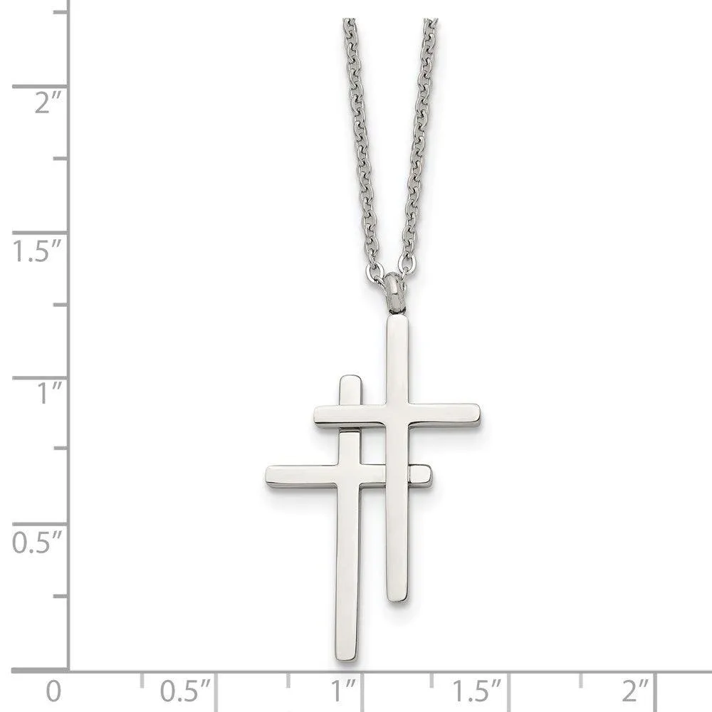 Stainless Steel Polished Double Cross Necklace