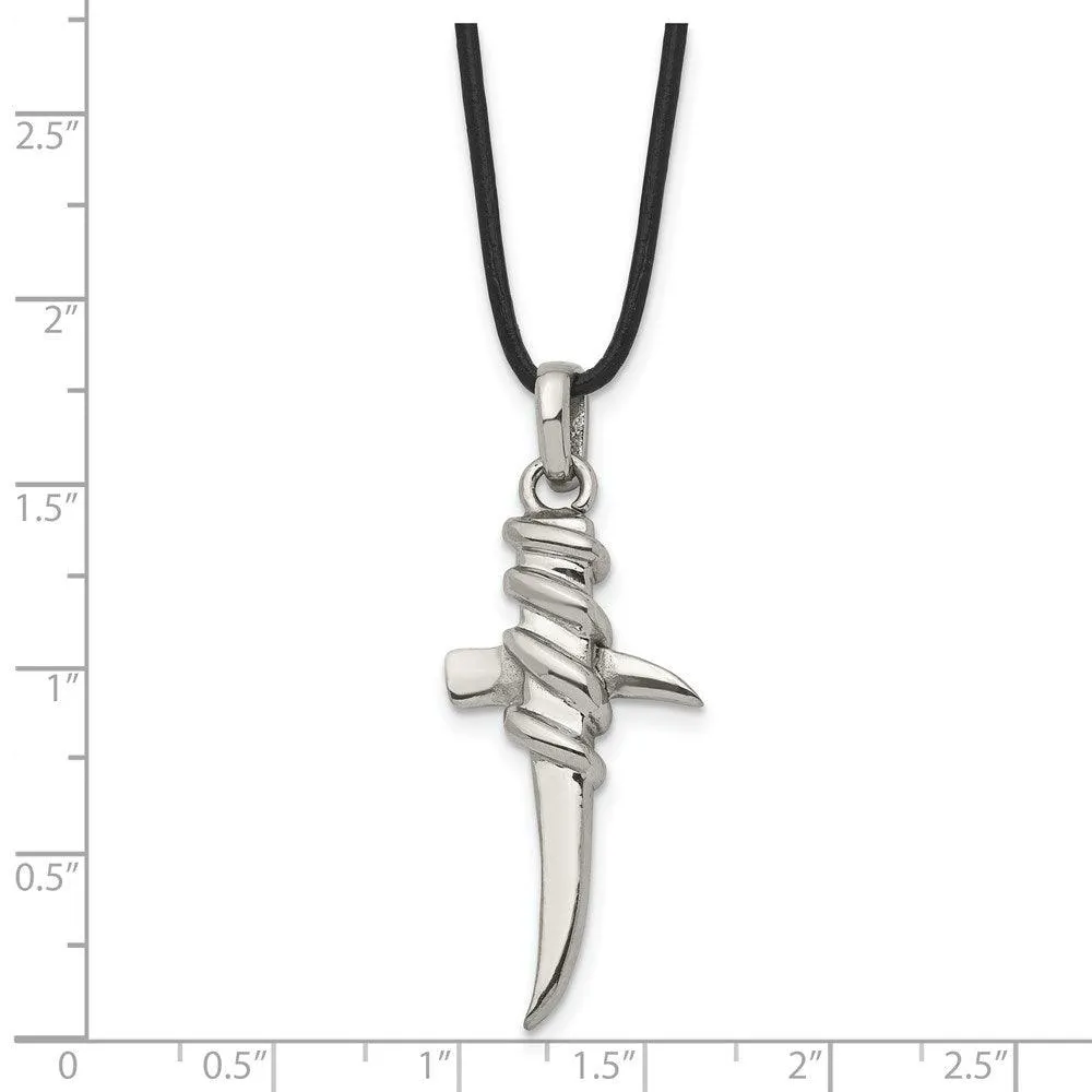 Stainless Steel Polished Leather Cord Cross Necklace
