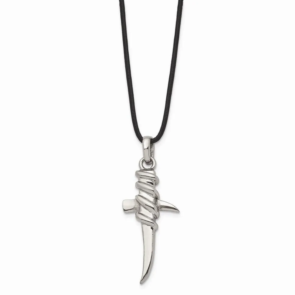 Stainless Steel Polished Leather Cord Cross Necklace