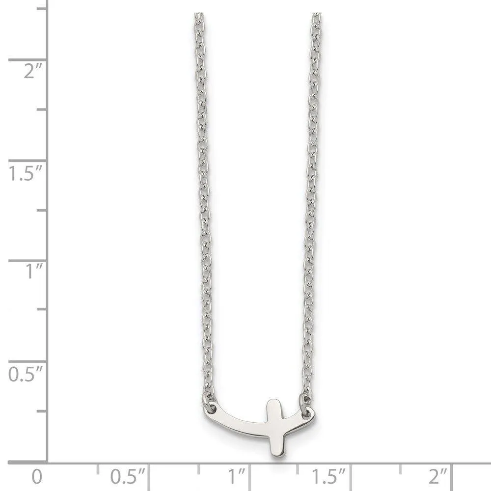 Stainless Steel Polished Sideways Cross 18in Necklace