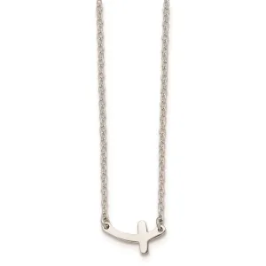 Stainless Steel Polished Sideways Cross 18in Necklace