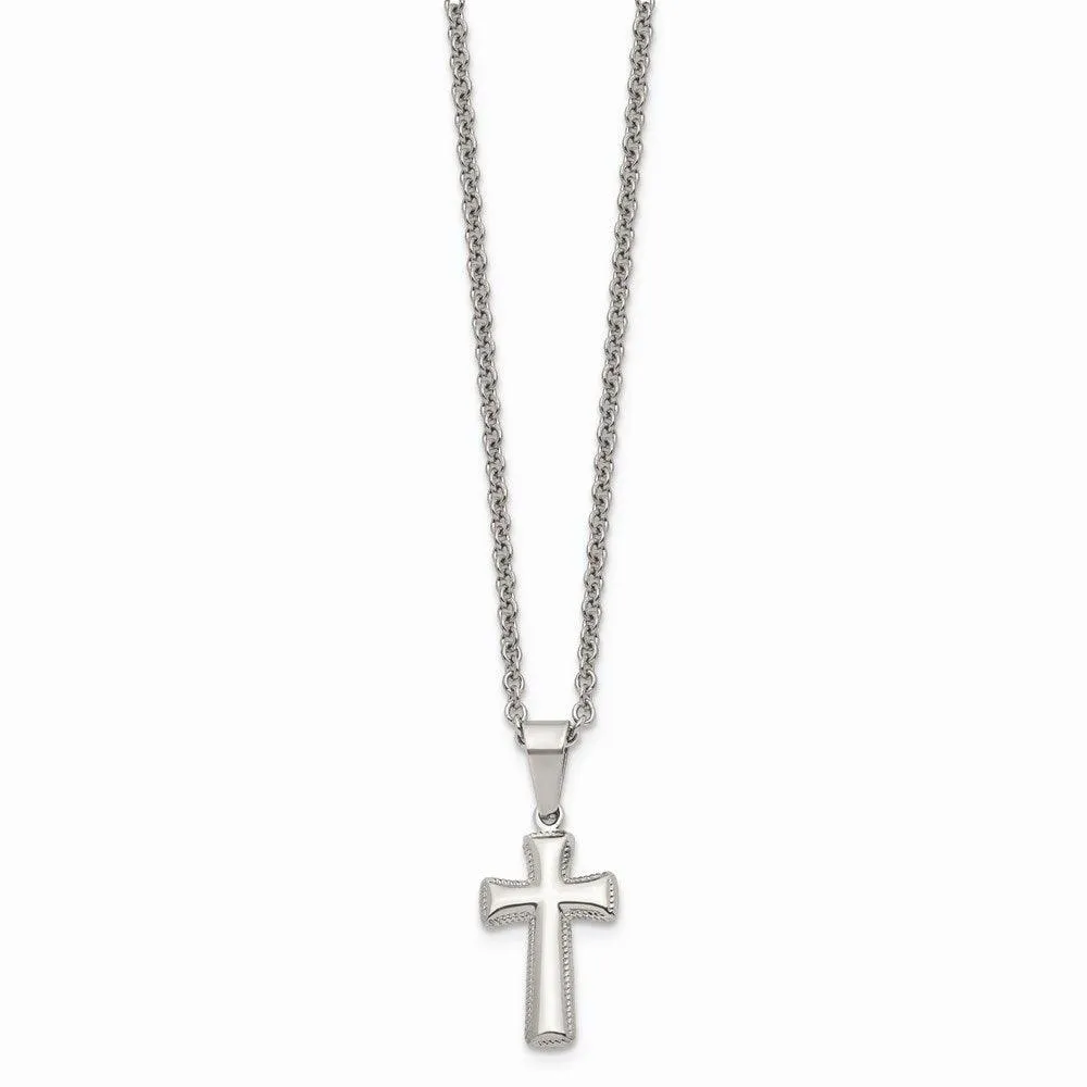 Stainless Steel Polished Small Cushion Cross Necklace