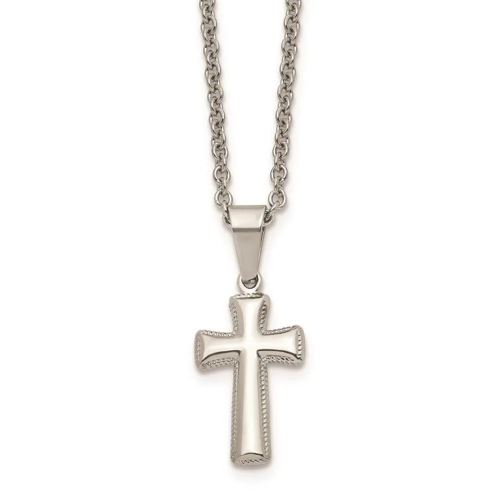 Stainless Steel Polished Small Cushion Cross Necklace