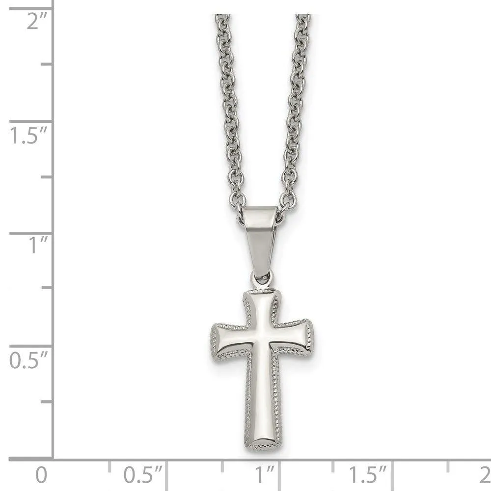 Stainless Steel Polished Small Cushion Cross Necklace