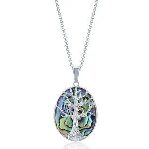 Sterling Silver Abalone Tree Pendant Oval Chain