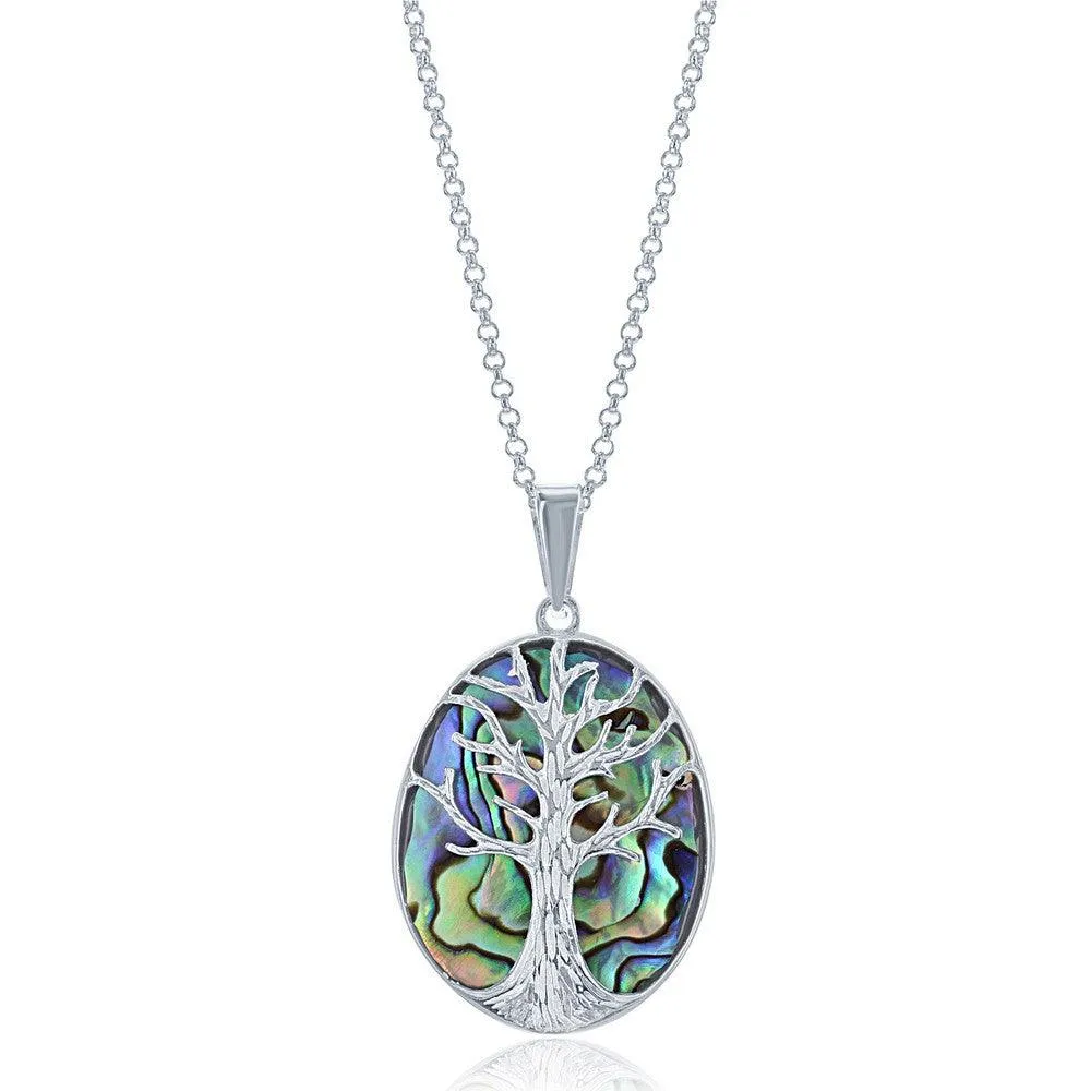 Sterling Silver Abalone Tree Pendant Oval Chain