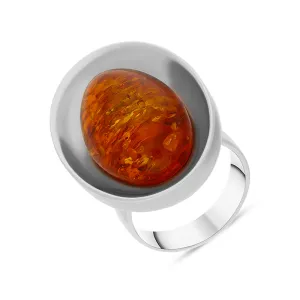 Sterling Silver Amber Concave Ring D