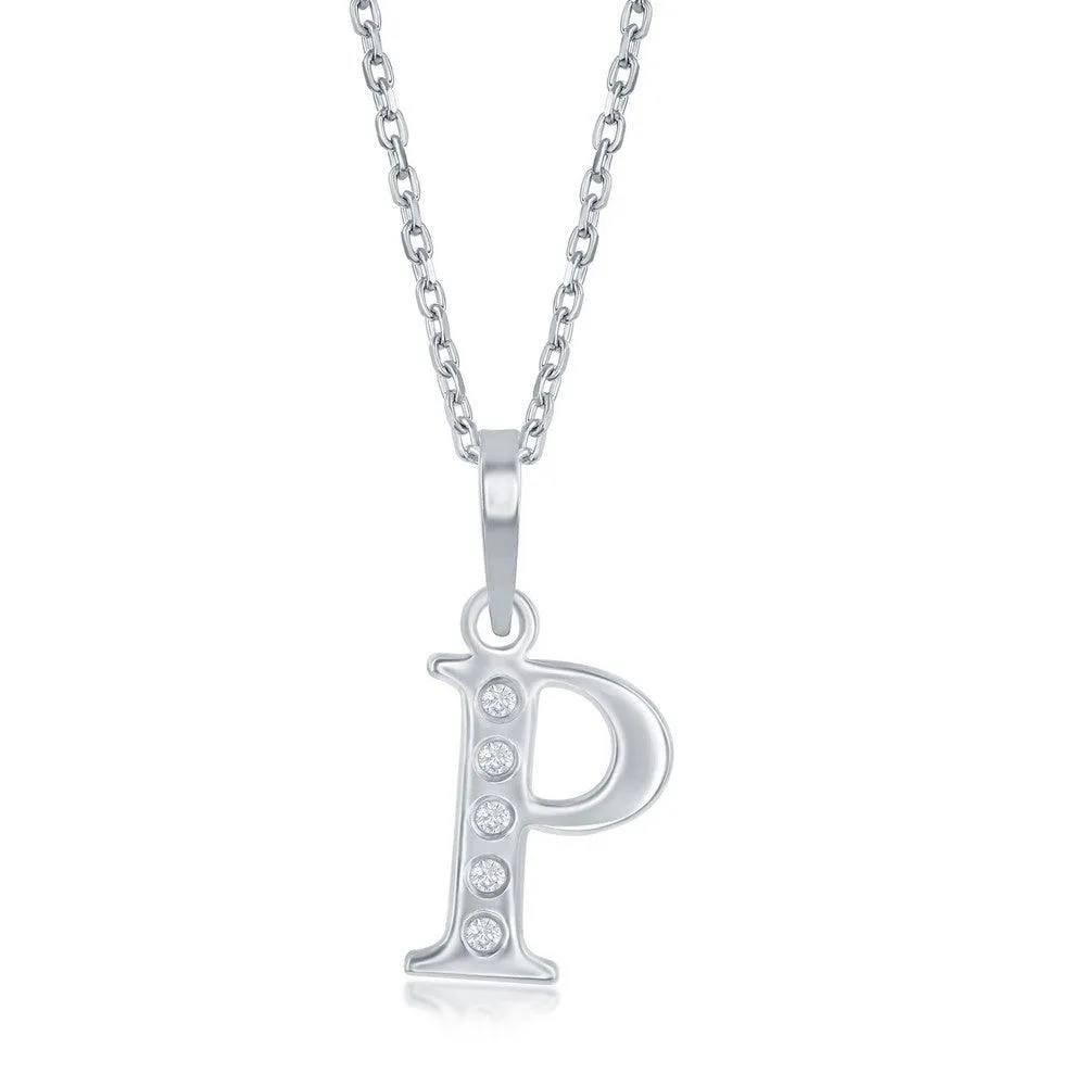 Sterling Silver Diamond "P" Initial Pendant Chain