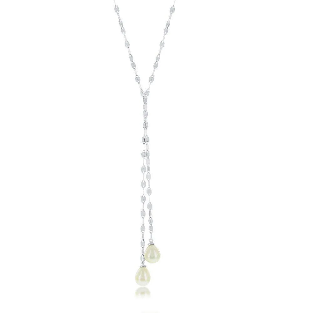 Sterling Silver Flat Mirror Chain with FWP Lariat Necklace