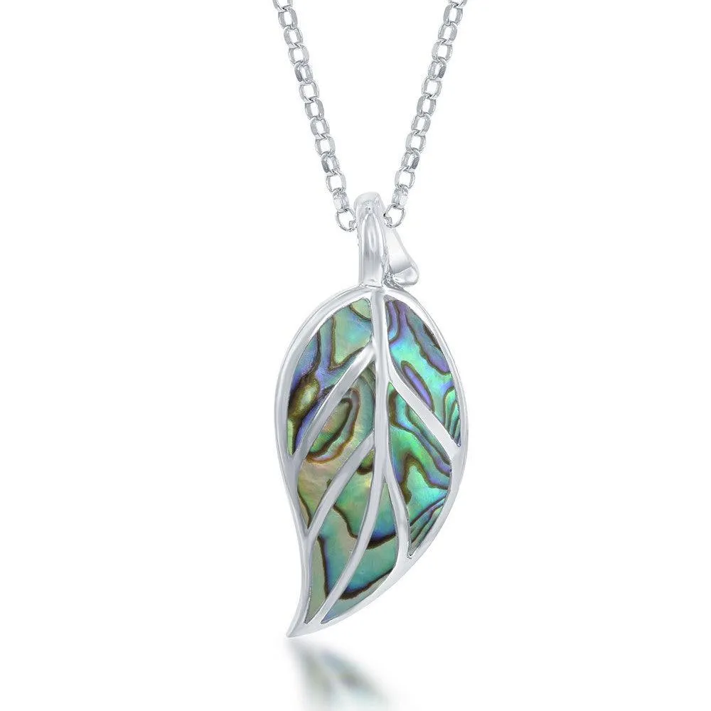 Sterling Silver Large Abalone Leaf Pendant Chain