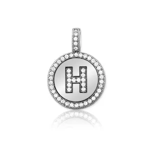 Sterling Silver Micro Pave Circle "H" Pendant with Chain