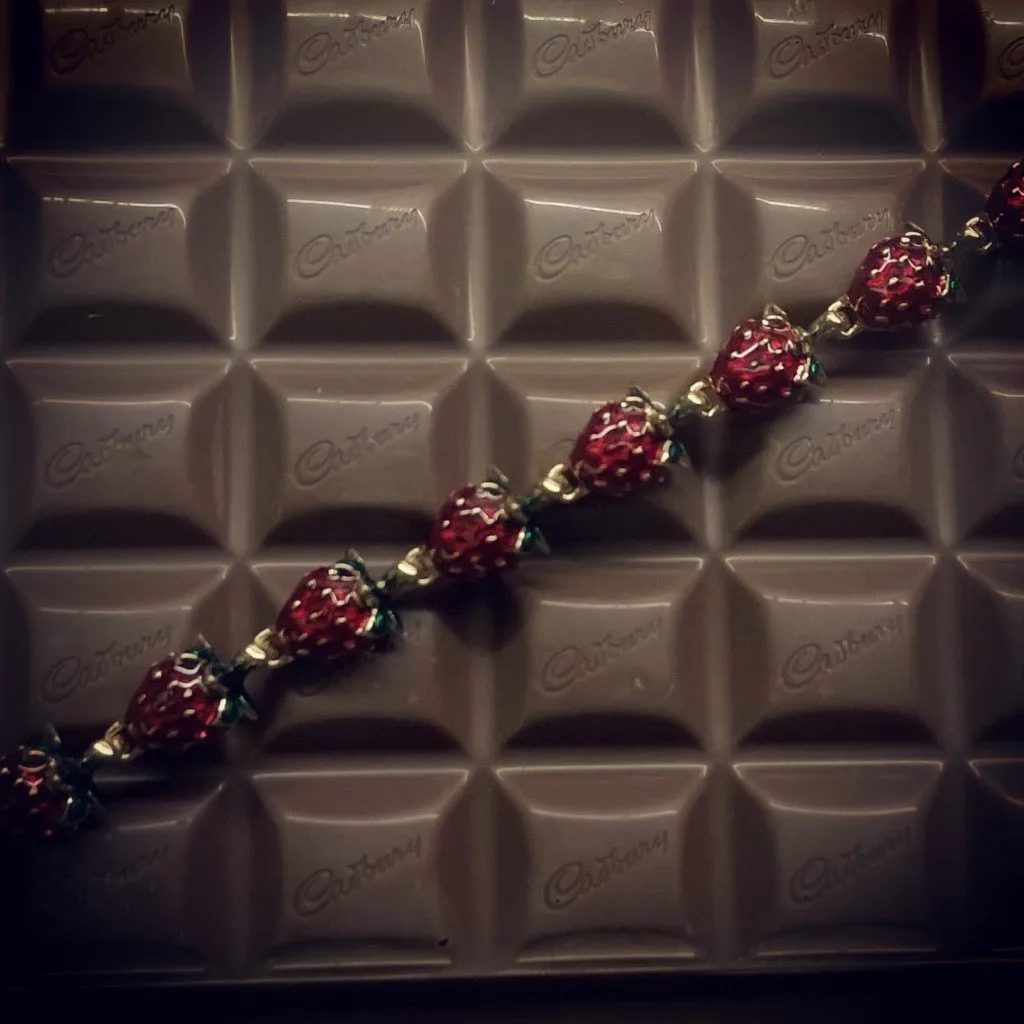 Strawberry Bracelet by Bill Skinner Red Enamel Gold Fruits