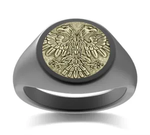 Tantalum And 14K Yellow Gold 'The Myth' Double Headed Eagle Signet Ring