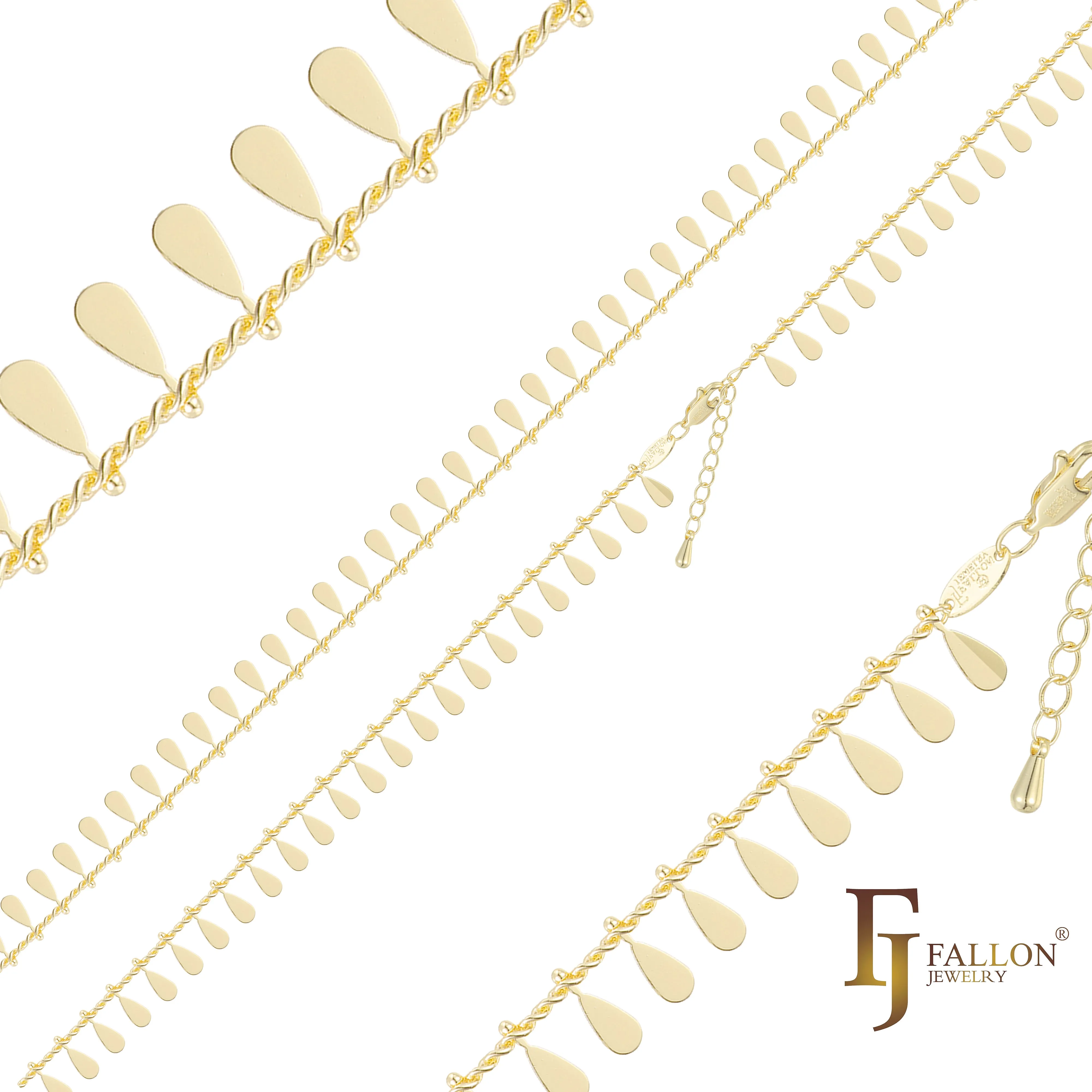 Teardrop glossy link anklet chains plated in 14K Gold, Rose Gold