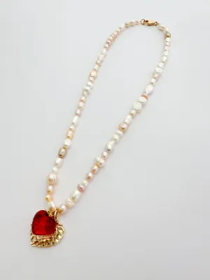 The Pink Pearl & Heart Necklace