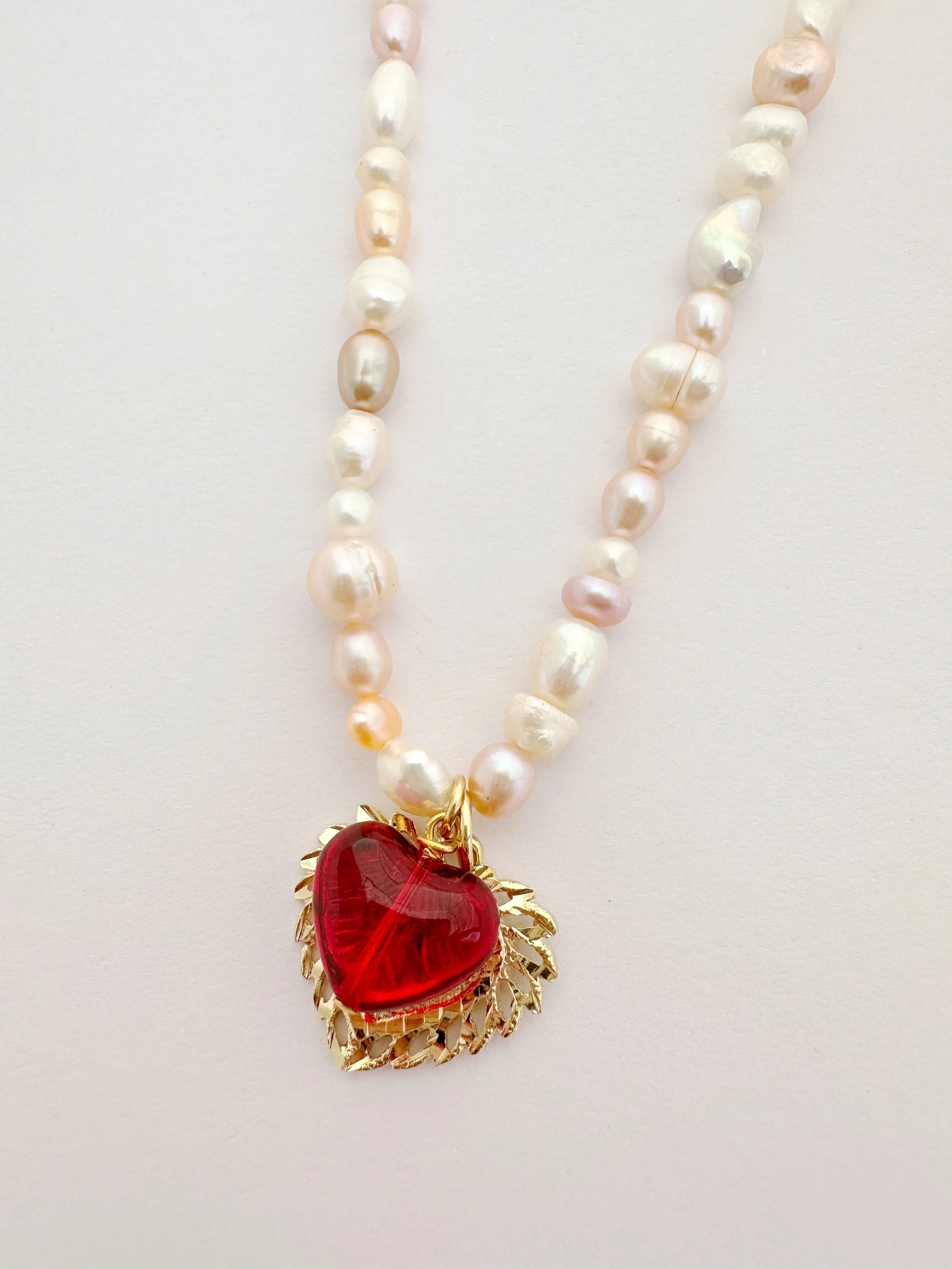 The Pink Pearl & Heart Necklace