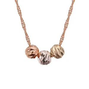 Three beads necklaces plated in White Gold, 14K Gold, Rose Gold, three tone