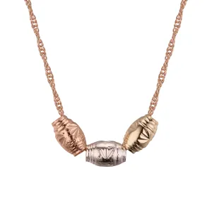 Three bucket beads necklaces plated in White Gold, 14K Gold, Rose Gold, three tone