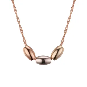 Three glossy bucket beads necklaces plated in White Gold, 14K Gold, Rose Gold, three tone