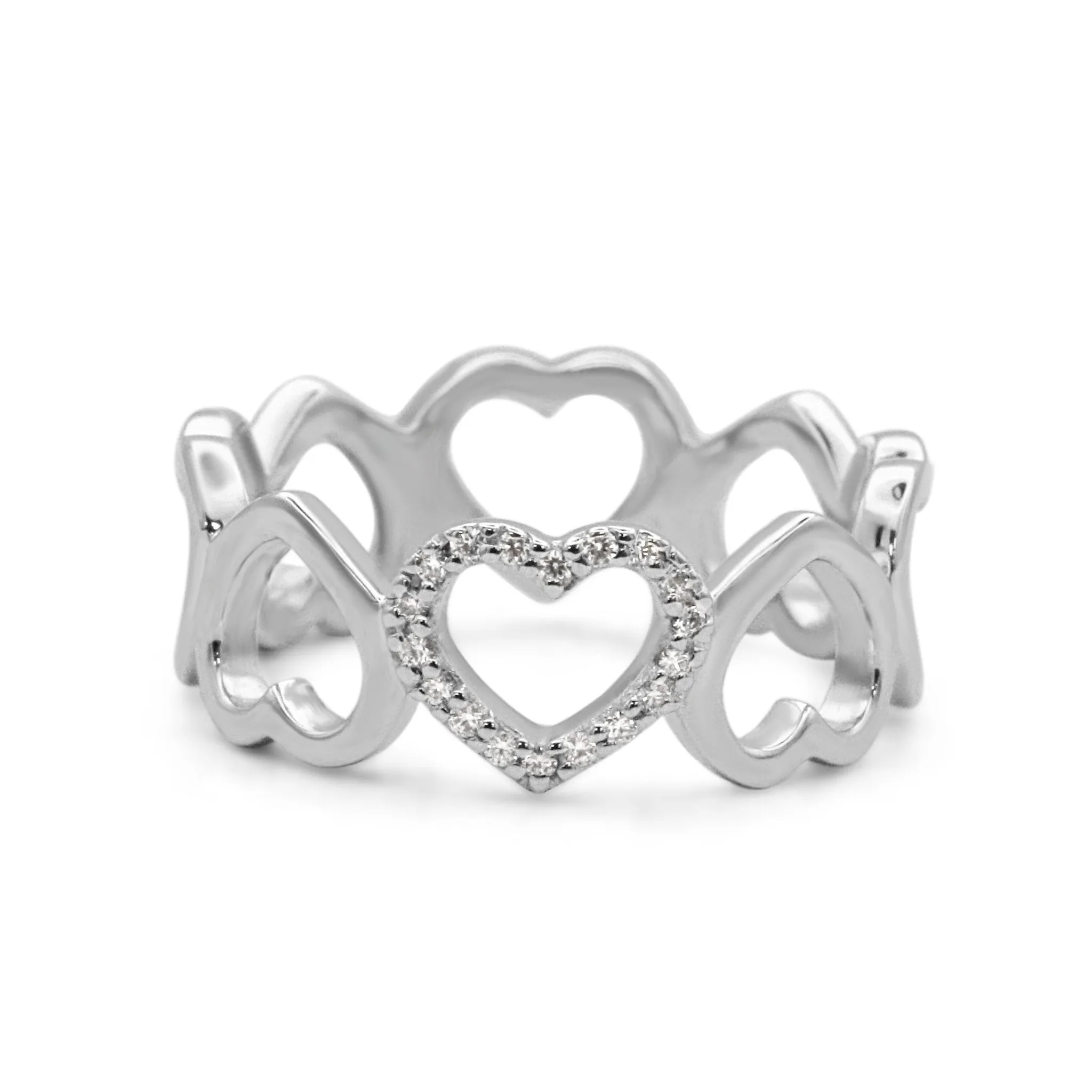Tiffany & Co Diamond Open Loving Heart Ring - 18ct White Gold